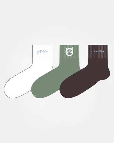 RUSTY Fancy Day Crew 3-Sock Pack - MULTI 6