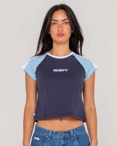 RUSTY Bradley Mini Cap Sleeve Tee - NAVY BLUE
