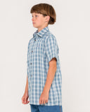 RUSTY Boys Datsun Check Short Sleeve Shirt - DOLPHIN BLUE