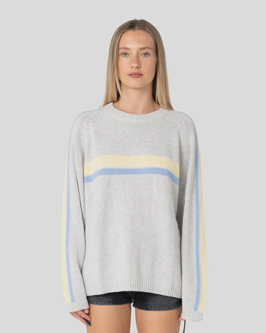 RUSTY White Lines Long Sleeve Crew Neck Knit - GREY MARLE/YELLOW