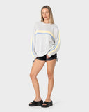 RUSTY White Lines Long Sleeve Crew Neck Knit - GREY MARLE/YELLOW