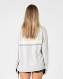 RUSTY White Lines Long Sleeve Crew Neck Knit - GREY MARLE/YELLOW