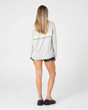 RUSTY White Lines Long Sleeve Crew Neck Knit - GREY MARLE/YELLOW