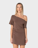 RUSTY Slouch Off Shoulder Dress - PINECONE