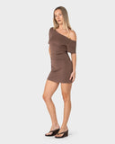 RUSTY Slouch Off Shoulder Dress - PINECONE