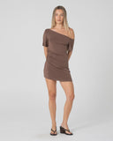RUSTY Slouch Off Shoulder Dress - PINECONE