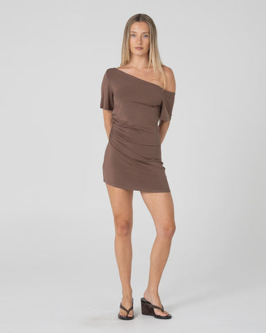 RUSTY Slouch Off Shoulder Dress - PINECONE