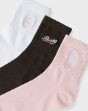 RUSTY Fancy Day Crew 3 - Sock Pack - PINK/BROWN/WHITE