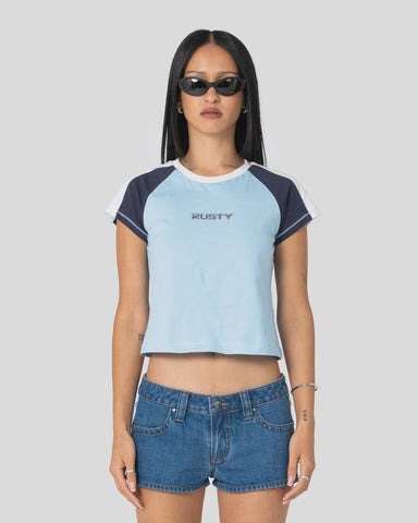 RUSTY Bradley Mini Cap Sleeve Tee - RETRO BLUE