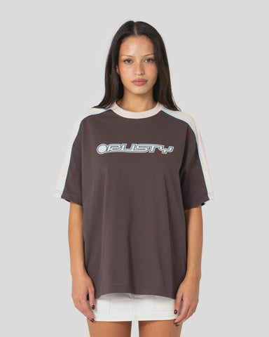 RUSTY Timmy Target 220 Oversize Tee - JAVA/CREAM