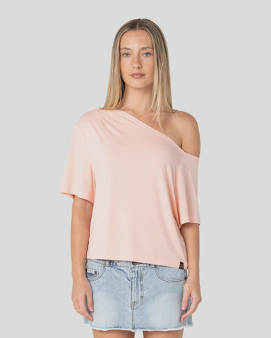 RUSTY Sally Slouch Off Shoulder Tee - PEACH PINK