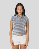 RUSTY Peta Stripe Polo Baby Tee - RETRO BLUE/YELLOW STRIPE