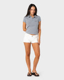 RUSTY Peta Stripe Polo Baby Tee - RETRO BLUE/YELLOW STRIPE
