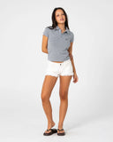 RUSTY Peta Stripe Polo Baby Tee - RETRO BLUE/YELLOW STRIPE
