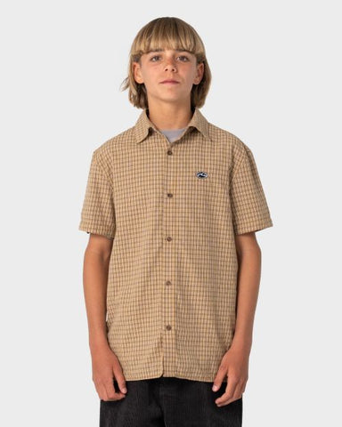RUSTY Boys Datsun 2.0 Check Short Sleeve Shirt - GOLD FUSION