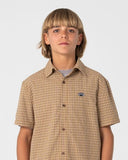 RUSTY Boys Datsun 2.0 Check Short Sleeve Shirt - GOLD FUSION