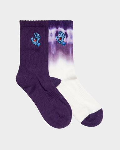 SANTA CRUZ Boys Screaming Hand Crew Sock - CREAM TIE-DYE-PURPLE