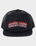 SANTA CRUZ Boys Flamed Collegiate Arch Trucker Cap - BLACK