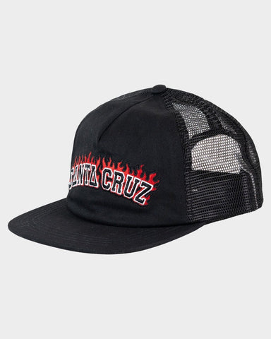 SANTA CRUZ Boys Flamed Collegiate Arch Trucker Cap - BLACK