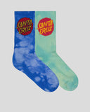 SANTA CRUZ Boys Cruz Dye Crew Sock 2-Pack - BLUE TIE DYE/TEAL TIE DYE