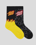 SANTA CRUZ Flaming Stack Crew Sock 2-Pack - YELLOW/BLACK