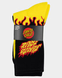 SANTA CRUZ Flaming Stack Crew Sock 2-Pack - YELLOW/BLACK