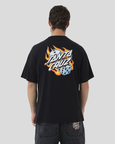 SANTA CRUZ Flaming Dice Dot Flash Tee - BLACK