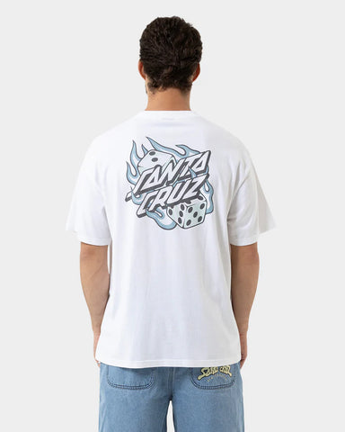 SANTA CRUZ Flaming Dice Dot Flash Tee - WHITE