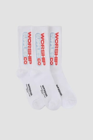 WORSHIP  Globo 3 Pack Socks - WHITE