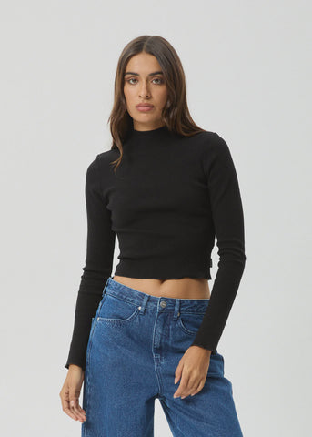 AFENDS Iconic Organic Long Sleeve Rib Top - BLACK