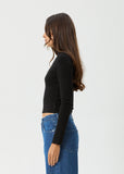 AFENDS Iconic Organic Long Sleeve Rib Top - BLACK