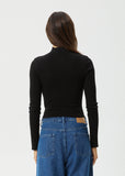 AFENDS Iconic Organic Long Sleeve Rib Top - BLACK