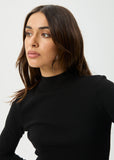 AFENDS Iconic Organic Long Sleeve Rib Top - BLACK