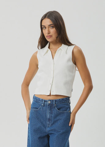 AFENDS Eliza Ribbed Sleeveless Shirt - WHITE
