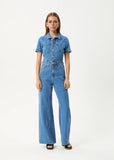 AFENDS Miami Denim Flared Leg Jumpsuit - WORN BLUE