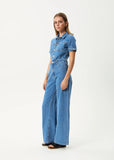 AFENDS Miami Denim Flared Leg Jumpsuit - WORN BLUE