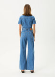 AFENDS Miami Denim Flared Leg Jumpsuit - WORN BLUE
