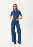 AFENDS Miami Denim Flared Leg Jumpsuit - AUTHENTIC BLUE