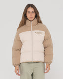 RUSTY Tilly Zip Through Contrast puffer Jacket - OATMILK