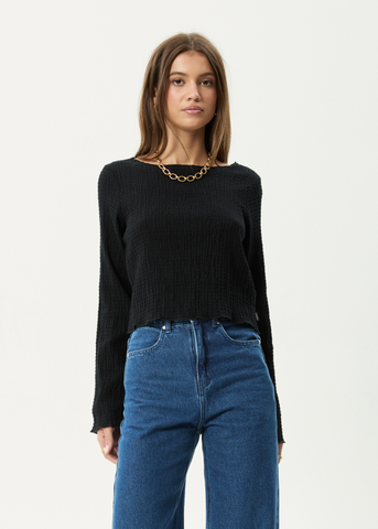AFENDS Focus Seeksucker Long Top - BLACK