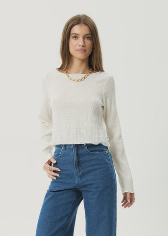 AFENDS Focus Seersucker Long Sleeve Top - OFF WHITE