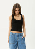 AFENDS Layden Organic Rib Singlet - BLACK