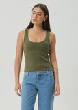 AFENDS Layden Organic Rib Singlet - DEEP OLIVE
