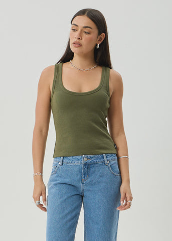 AFENDS Layden Organic Rib Singlet - DEEP OLIVE