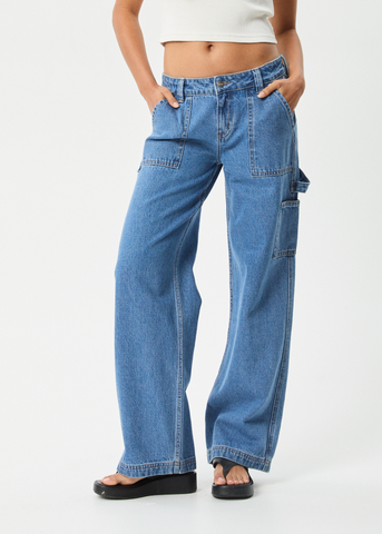 AFENDS Lexi Hemp Low Rise Carpenter Jean - WORN BLUE