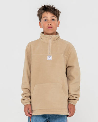 RUSTY Boys Core Division Fleece Quarter Zip - ABBEY STONE