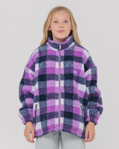 RUSTY Girls Low Tides Zip Thru Sherpa Fleece - PURPLE NIGHTS