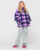 RUSTY Girls Low Tides Zip Thru Sherpa Fleece - PURPLE NIGHTS