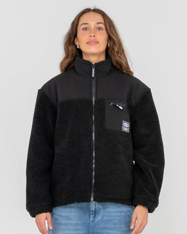 RUSTY Tonal Division Full Zip Polar Fleece - CARBON