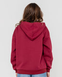 RUSTY Flip Mommy Oversize Zip Hooded Fleece - RHUBARB
